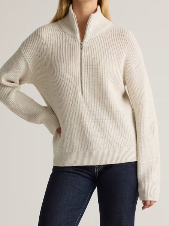 Quince Sweaters - Quince Australian Merino Wool Half Zip Sweater Heather Bone M